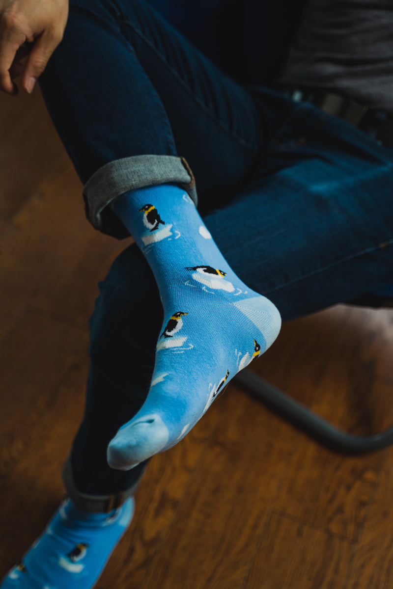Happy Socks Pinguin Socken Blau - Lustige Socken Mit Verstärkter Ferse & Zehen